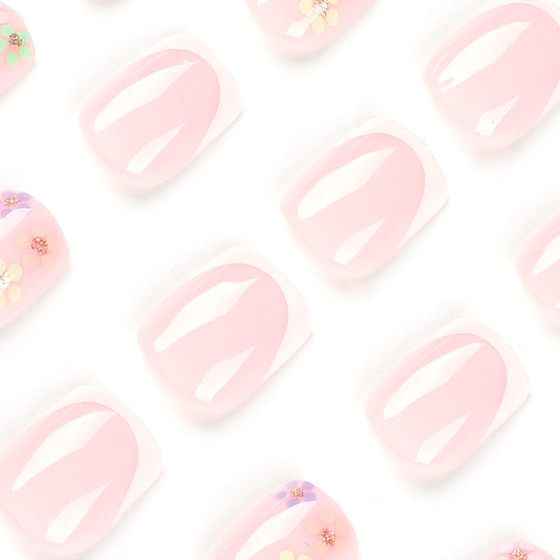 Gilded Floral French short press-on nails
