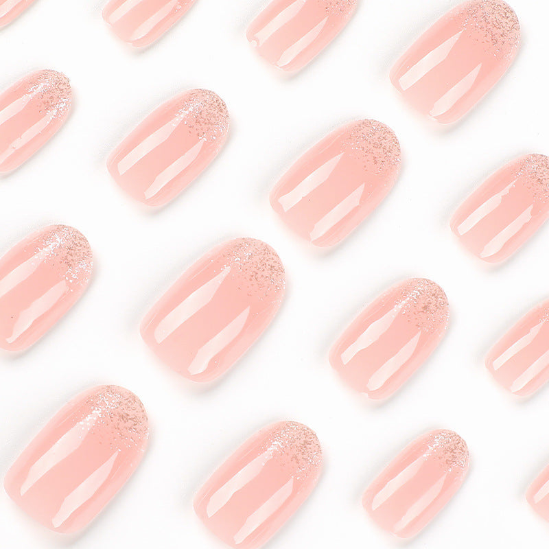 Glitter French short oval press-on nails
