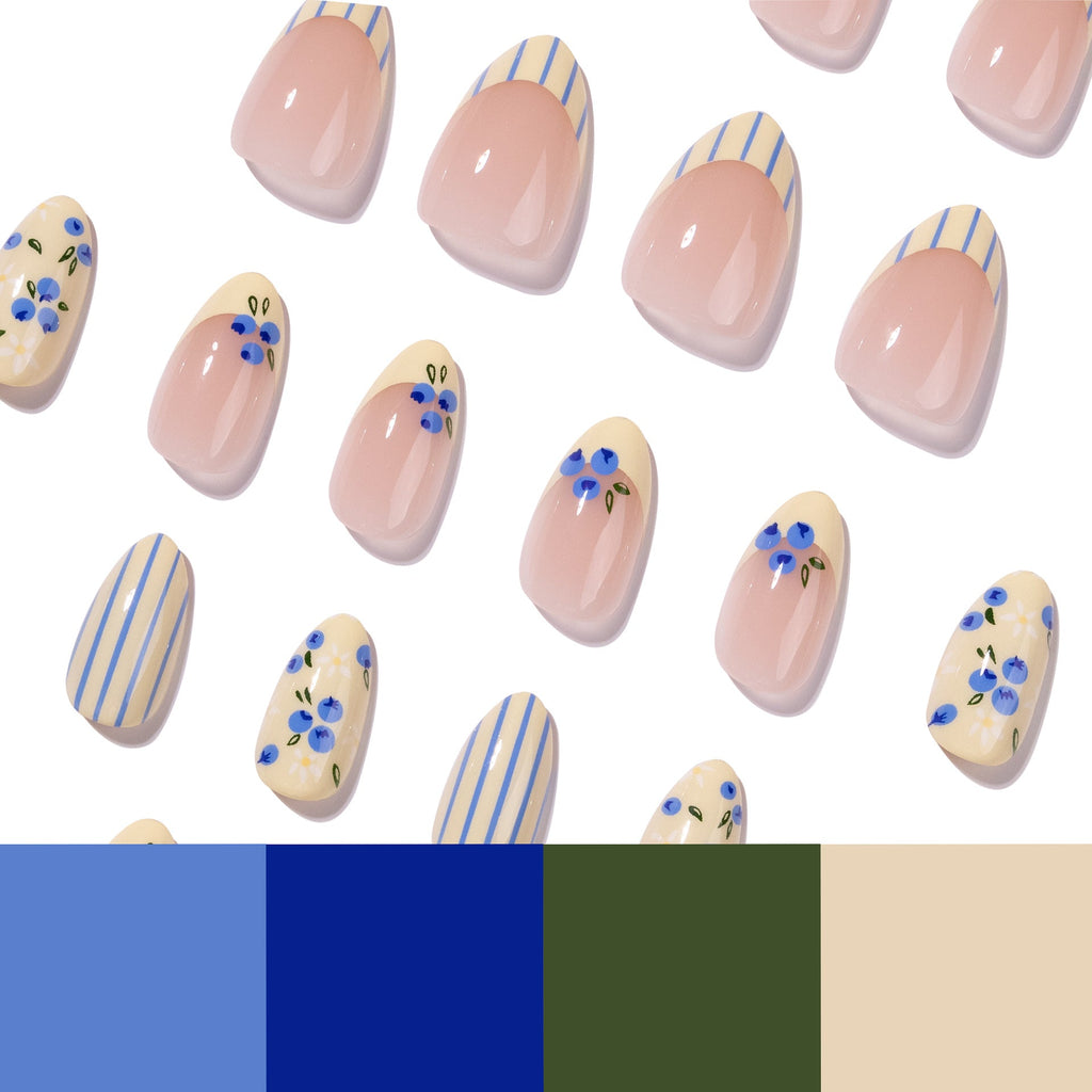 Blueberry Blossom French oval press-on nails