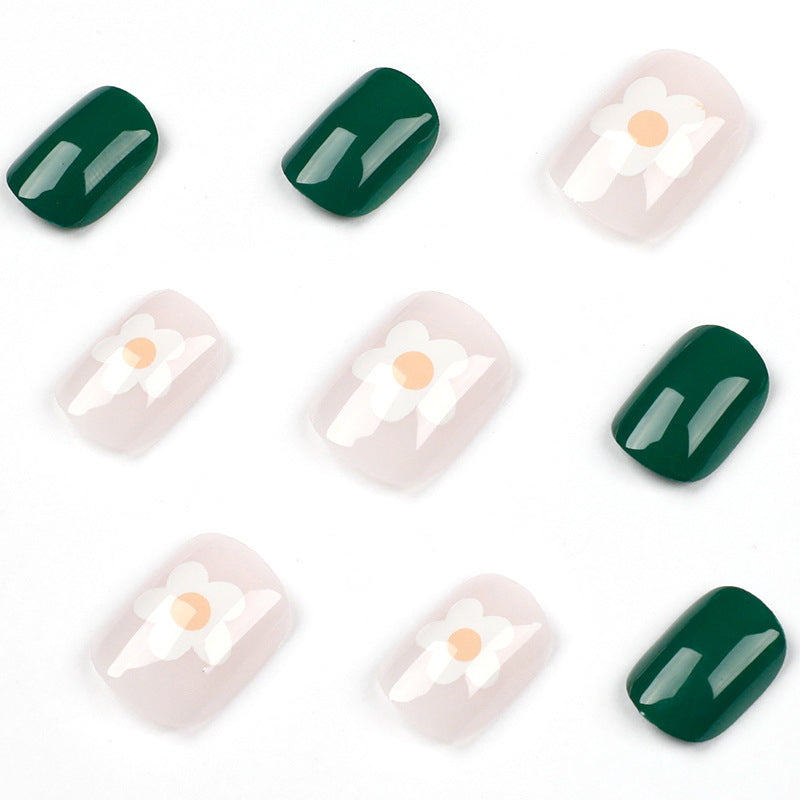 Green Blossom floral press-on nails