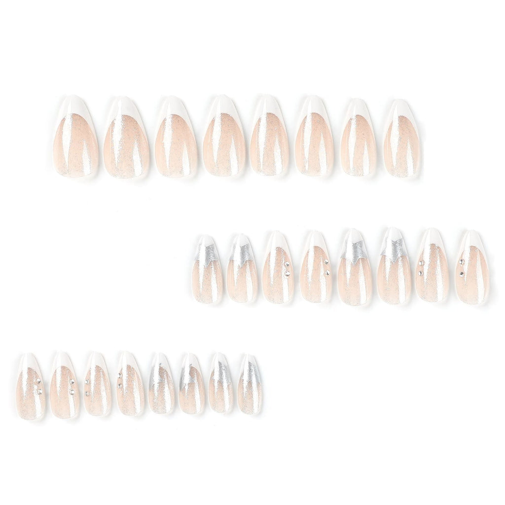 Silver Star French rhinestone press-on nails