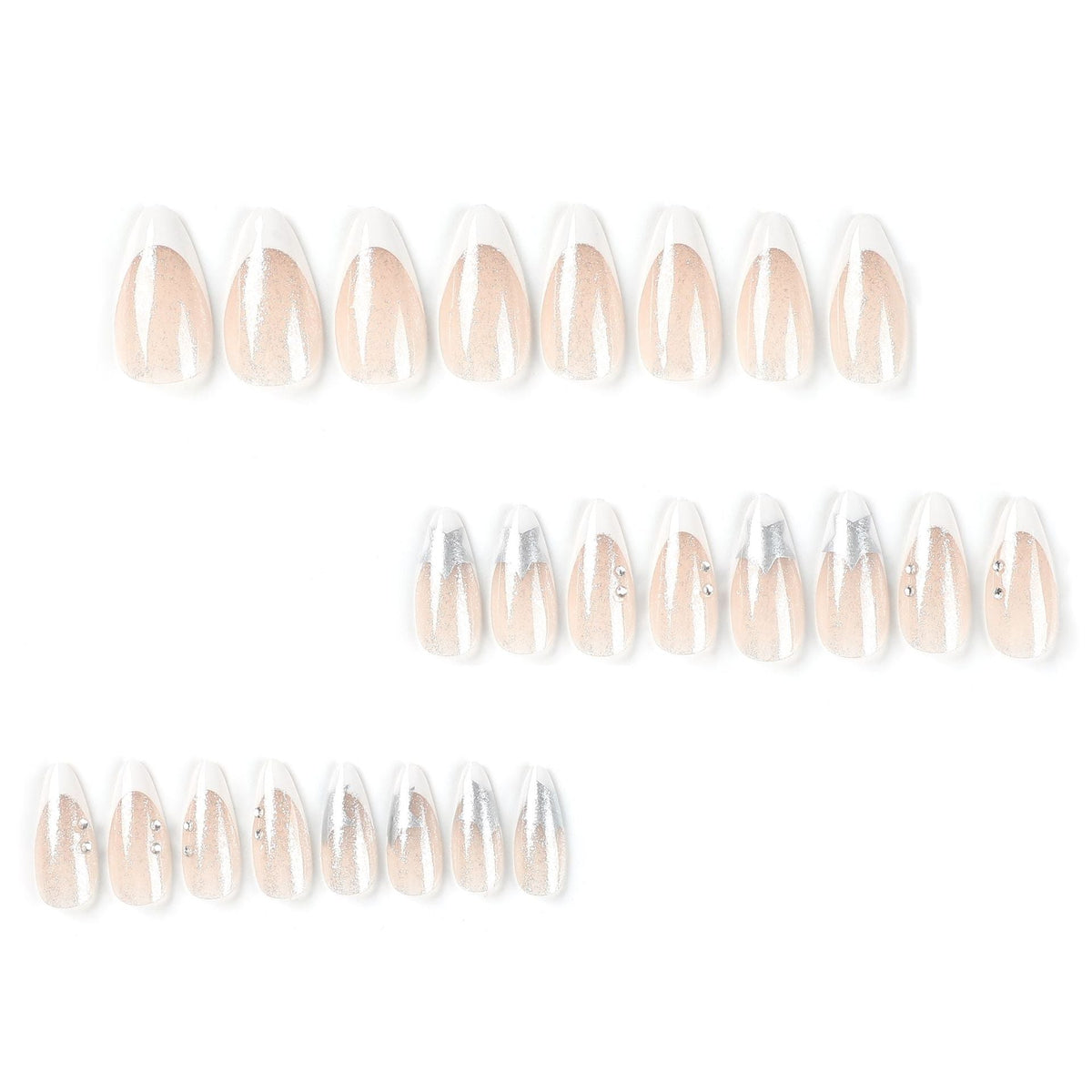 Silver Star French rhinestone press-on nails