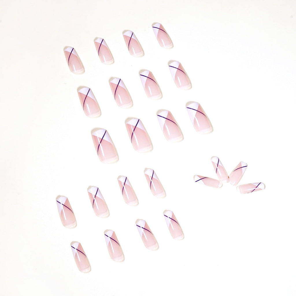 Oblique French Nude medium-long square press-on nails