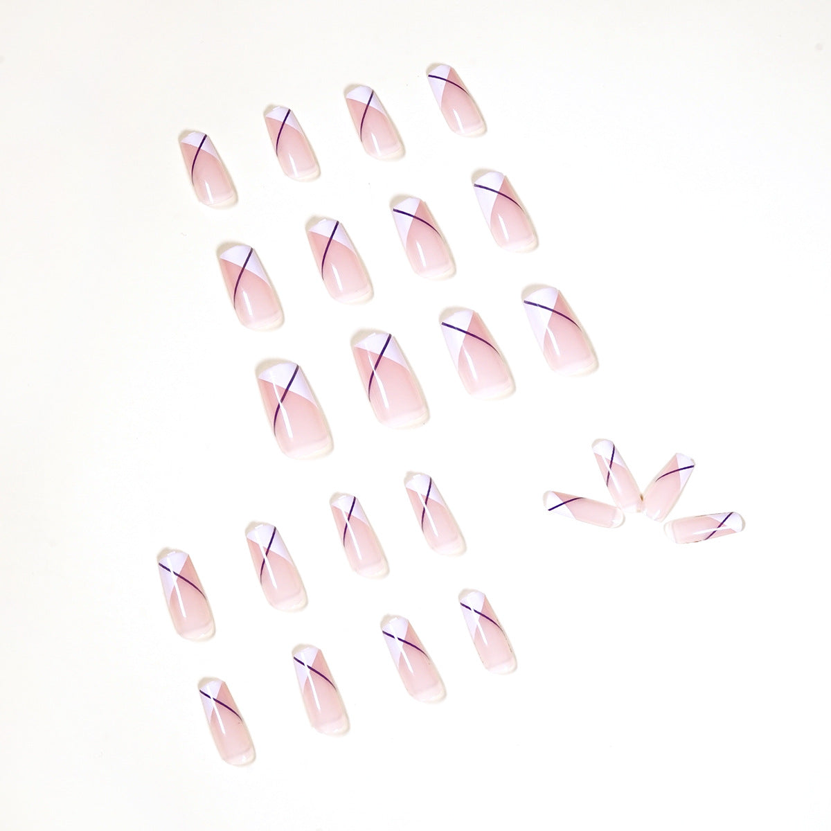 Oblique French Nude medium-long square press-on nails