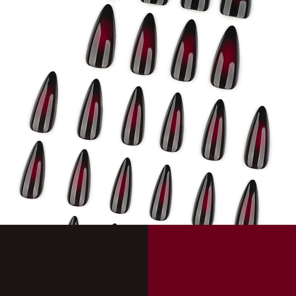 Gothic Black Ombre short almond press-on nails