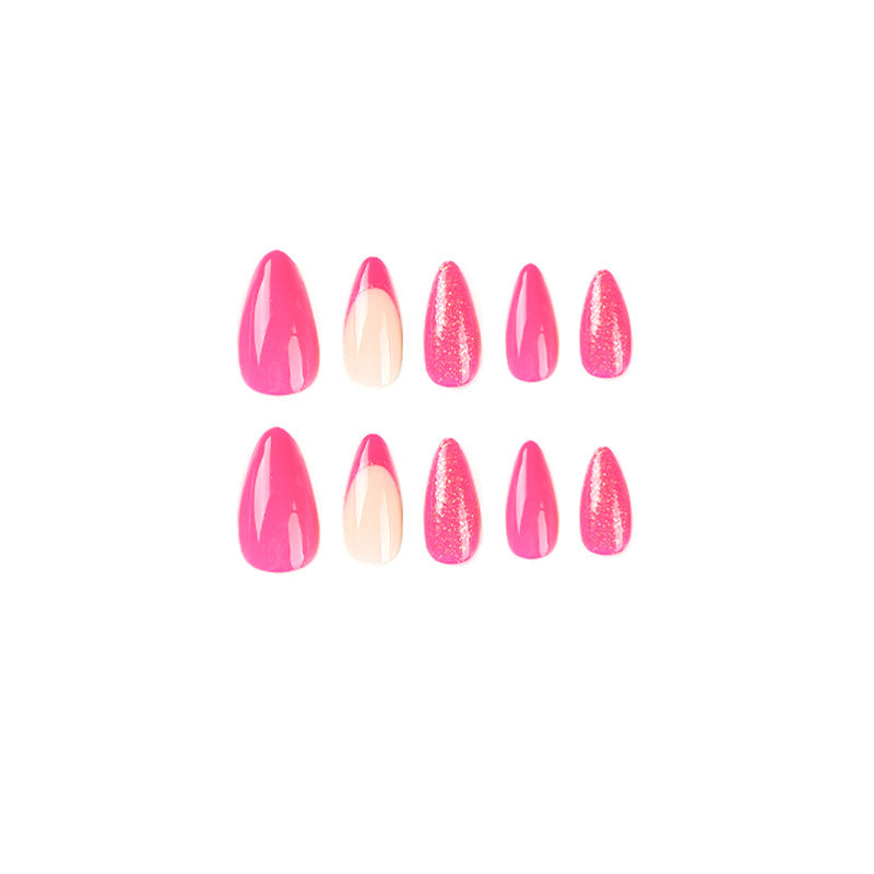 Rose Glitter French press-on nails