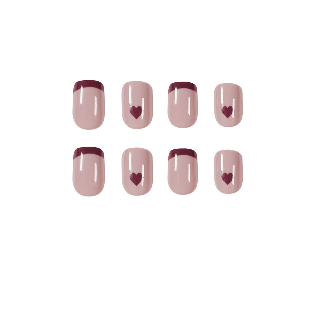 Mocha Heart French medium press-on nails