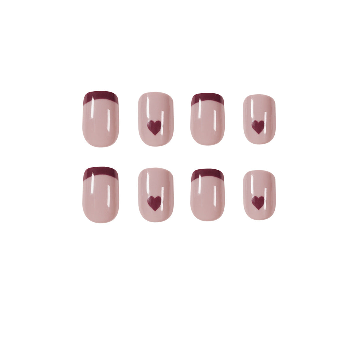 Mocha Heart French medium press-on nails