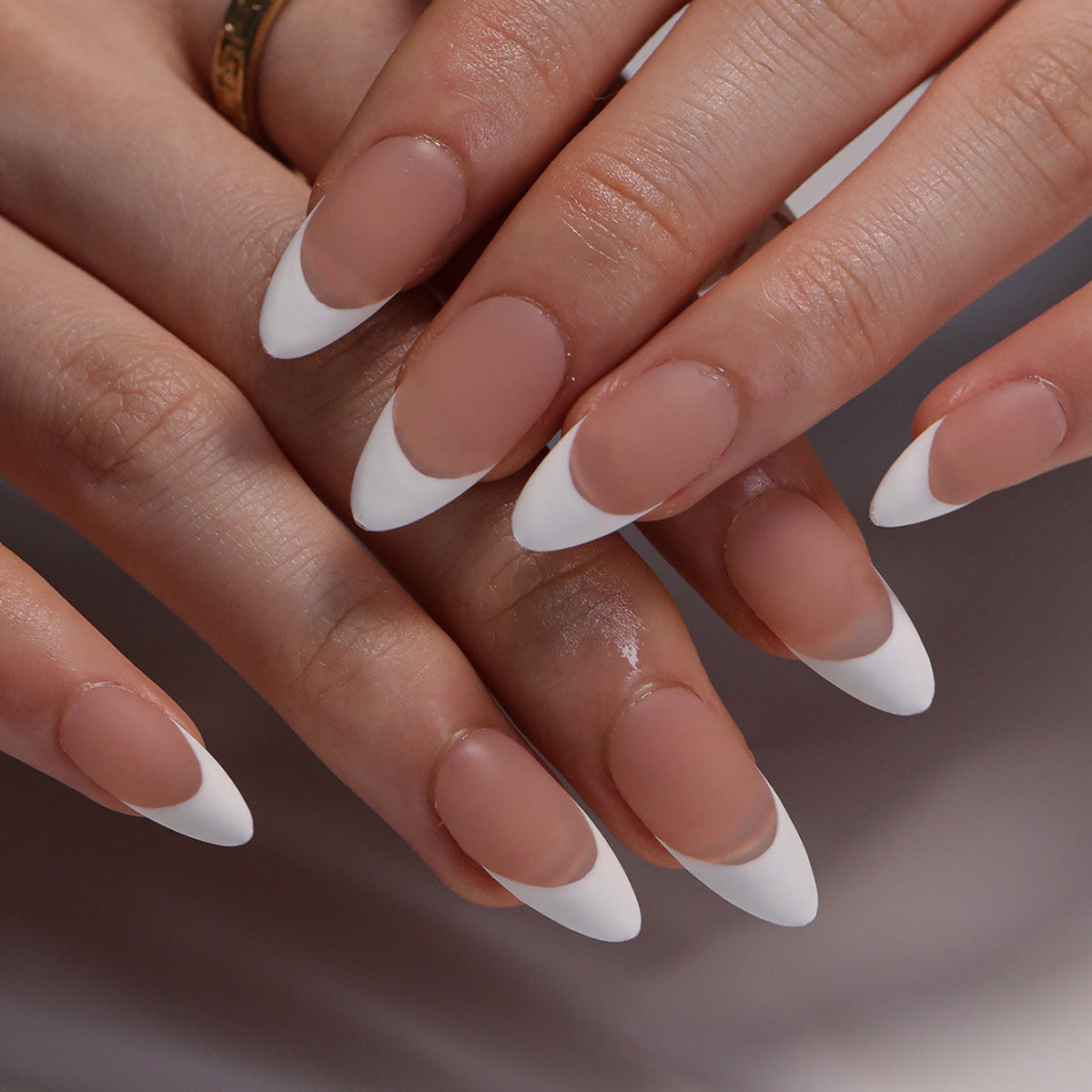 Matte White French short almond press-on nails