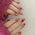 Ruby Plaid Heart rhinestone press-on nails