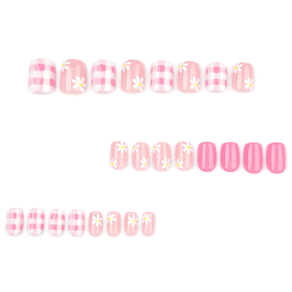 White Daisy short square press-on nails