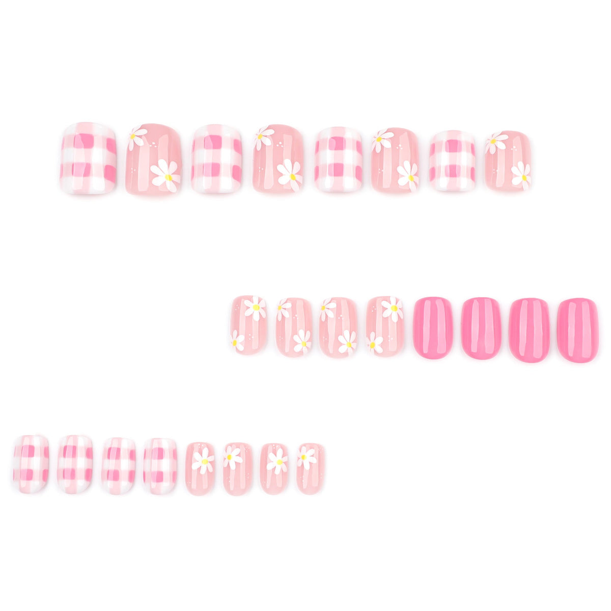 White Daisy short square press-on nails
