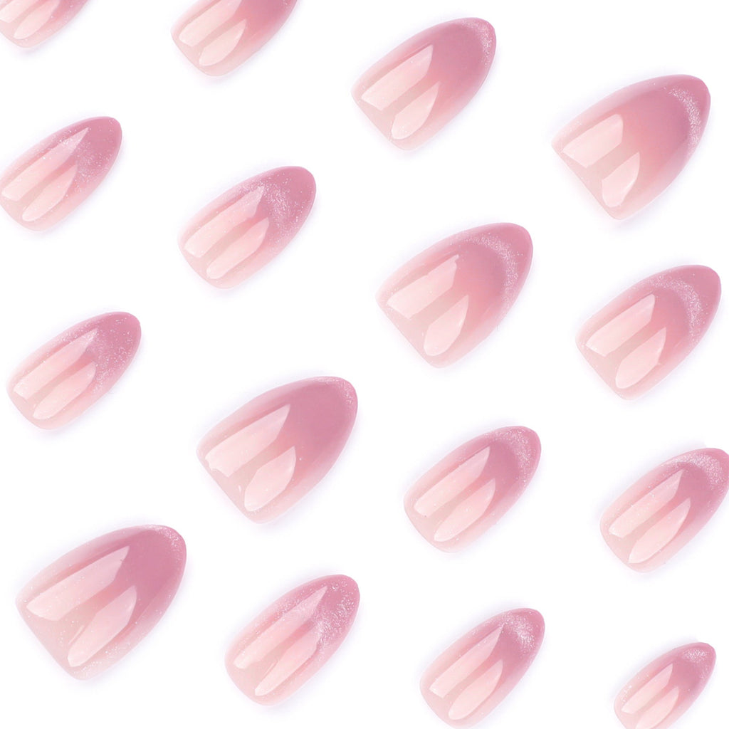 Orchid Cat Eye French pink and purple short almond press-on nails