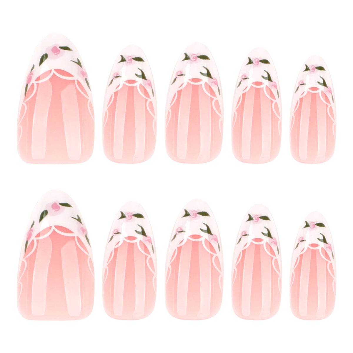 Green Leaf French short almond press-on nails