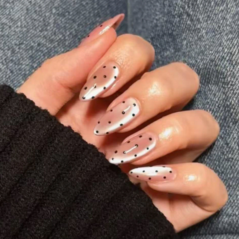 Nude Dot Cat Eye almond press-on nails