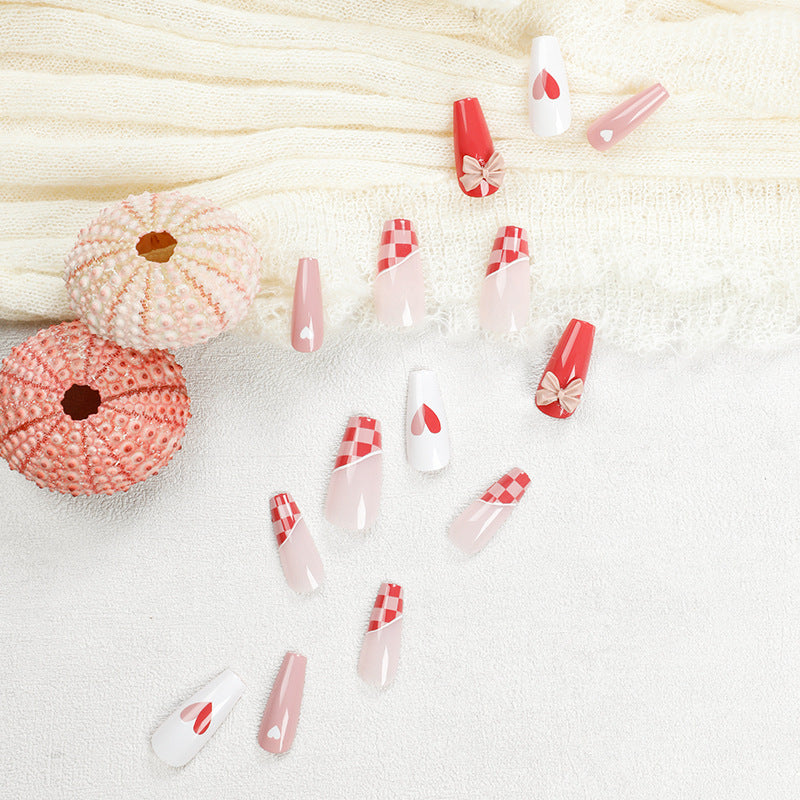 Grapefruit Plaid red press-on nails