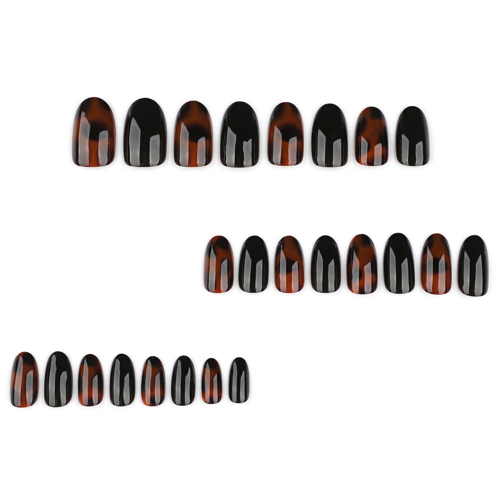 Classic Tortoiseshell glossy brown press-on nails