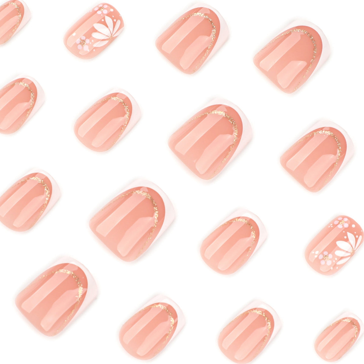 Gilded Blossom French short square press-on nails