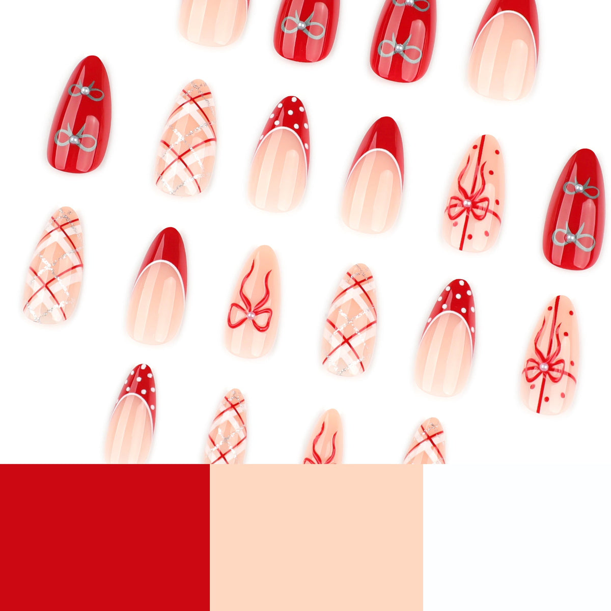 Festive Bow Plaid red press-on nails