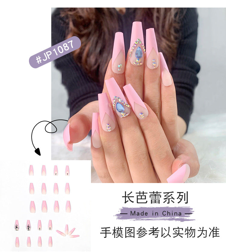 Blue Wave Crystal French long ballet press-on nails
