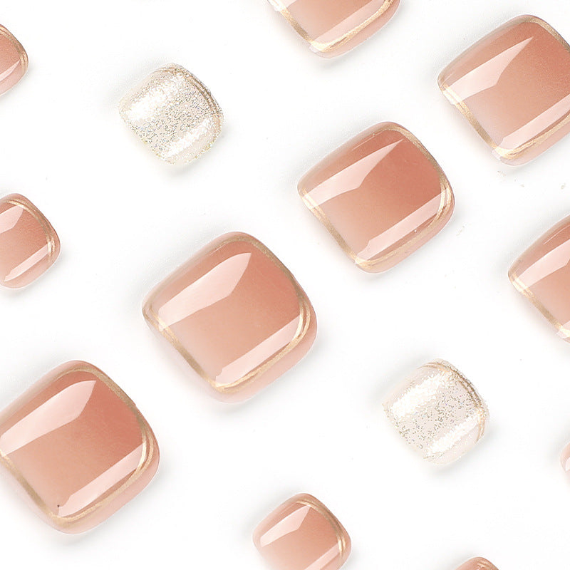 Nude Gold Glitter Pedi press-on toenails