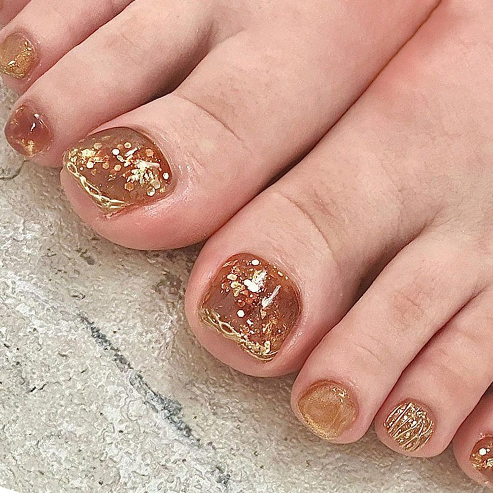 Caramel Cloud press-on toenails