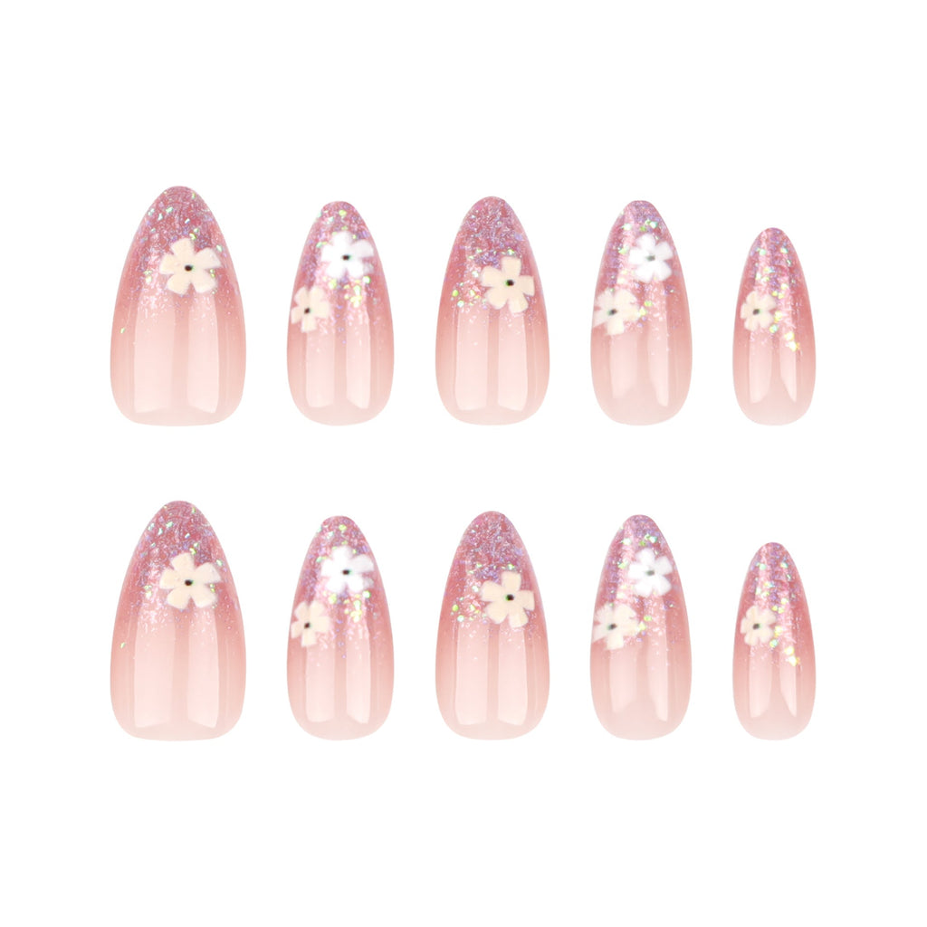 Summer Blossom French glitter press-on nails, alternate view 5