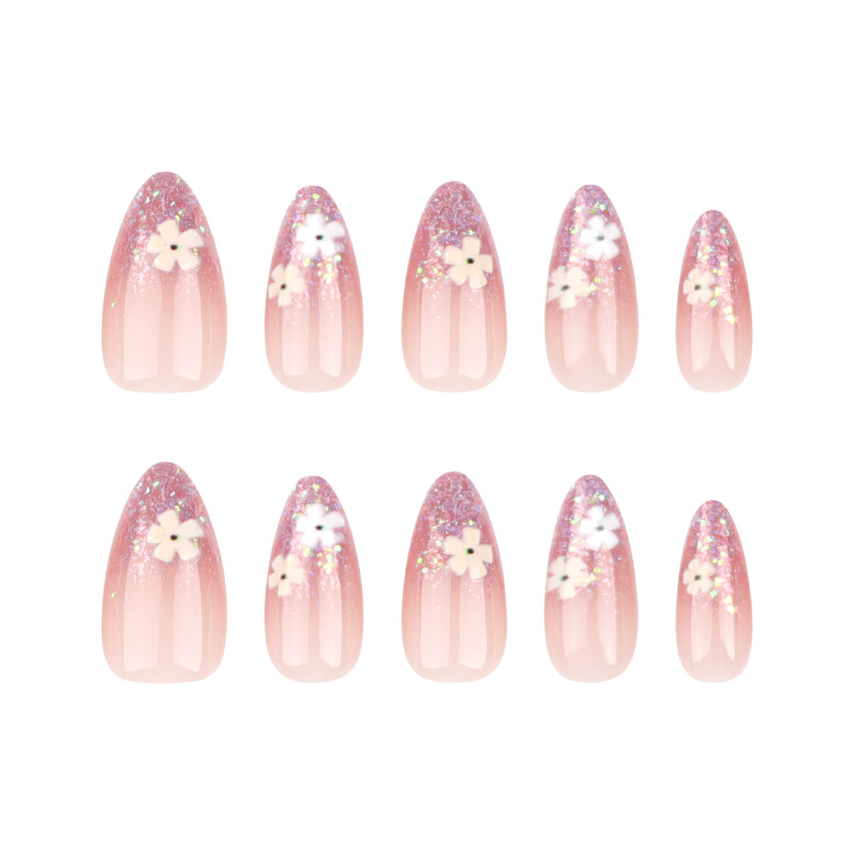 Summer Blossom French glitter press-on nails, alternate view 5