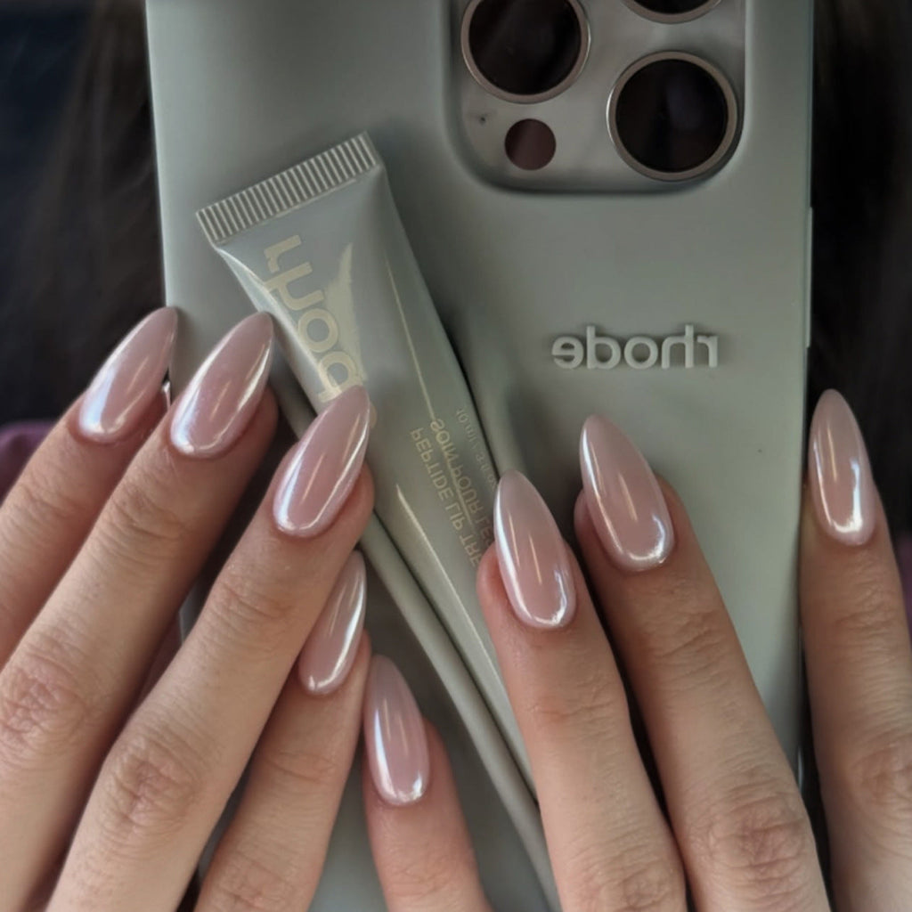 Nude Flash Almond press-on nails