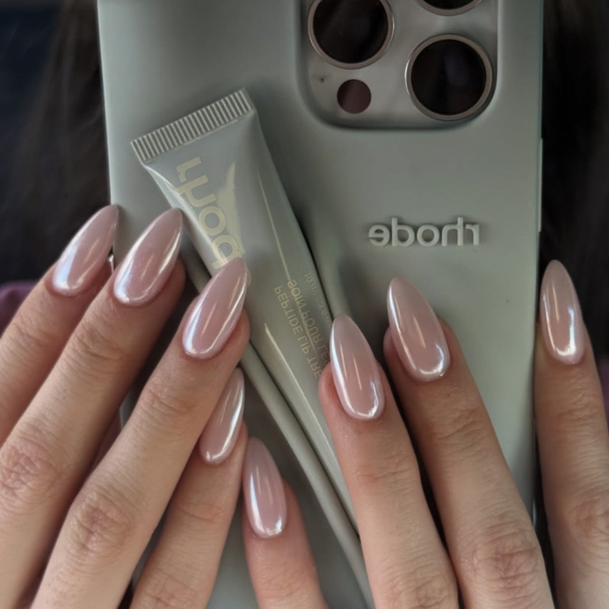 Nude Flash Almond press-on nails