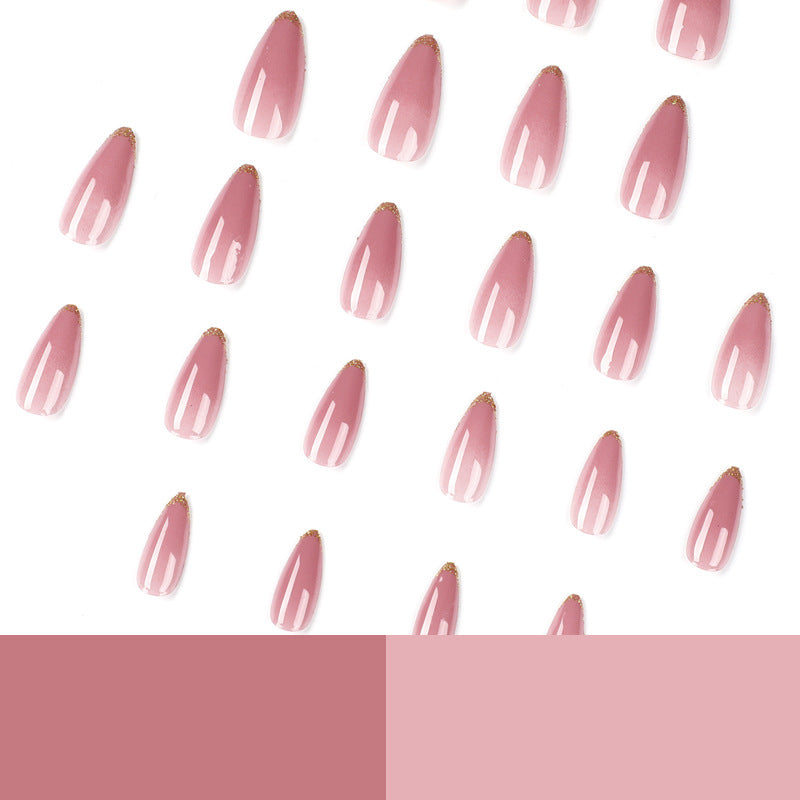 Blush Gilded French medium almond press-on nails