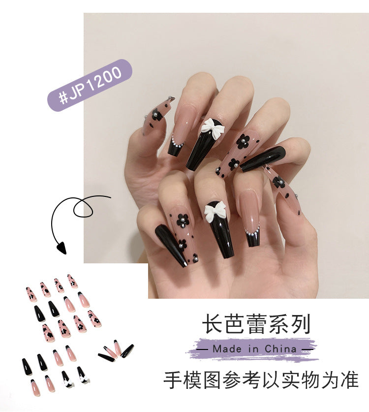 Blue Wave Crystal French long ballet press-on nails