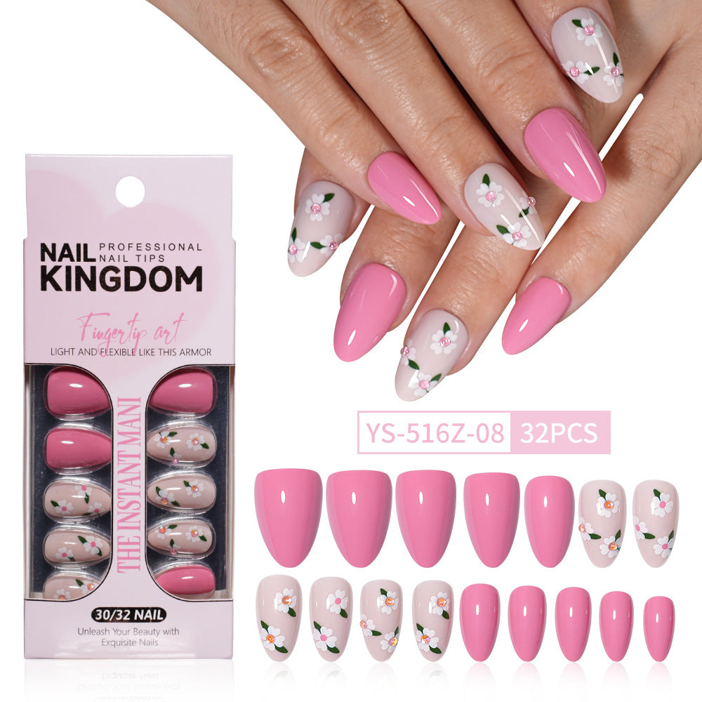 Daisy French floral 32-piece press-on nail set