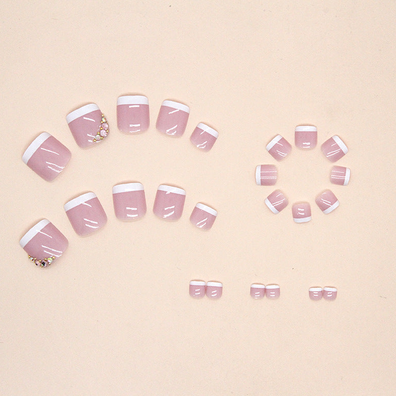 Blush Crystal French pink press-on toenails