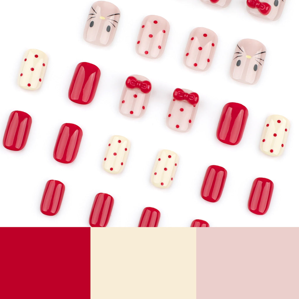 Autumn Cat Charm 3D rhinestone press-on nails