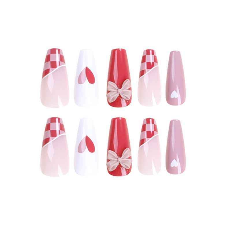 Grapefruit Plaid red press-on nails