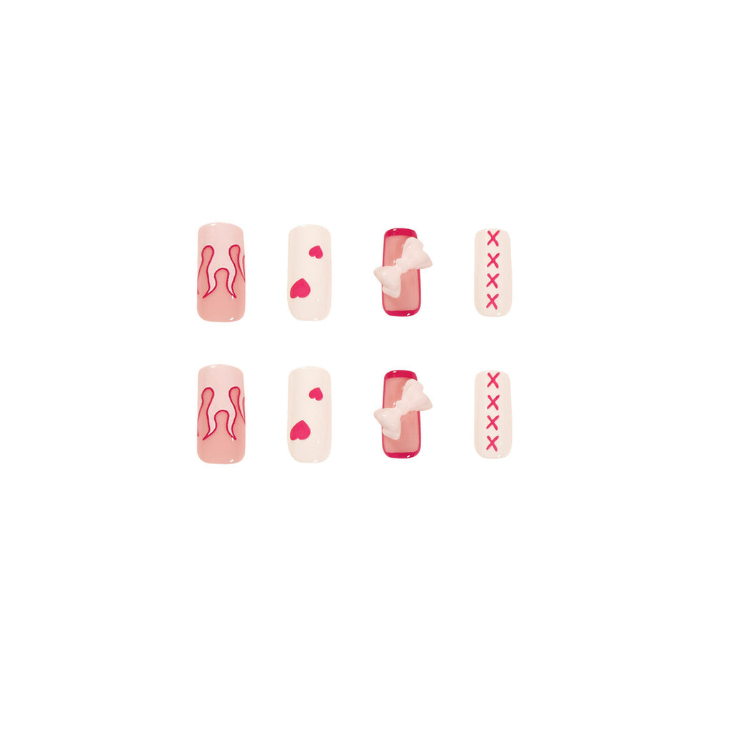 Blush Flame Bow press-on nails