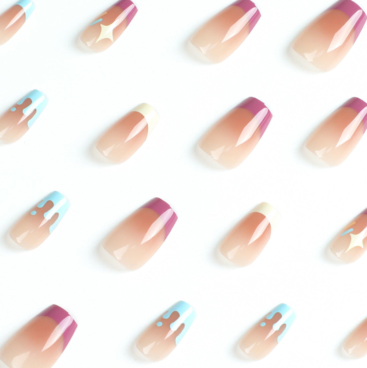 Pastel Star Heart French press-on nails