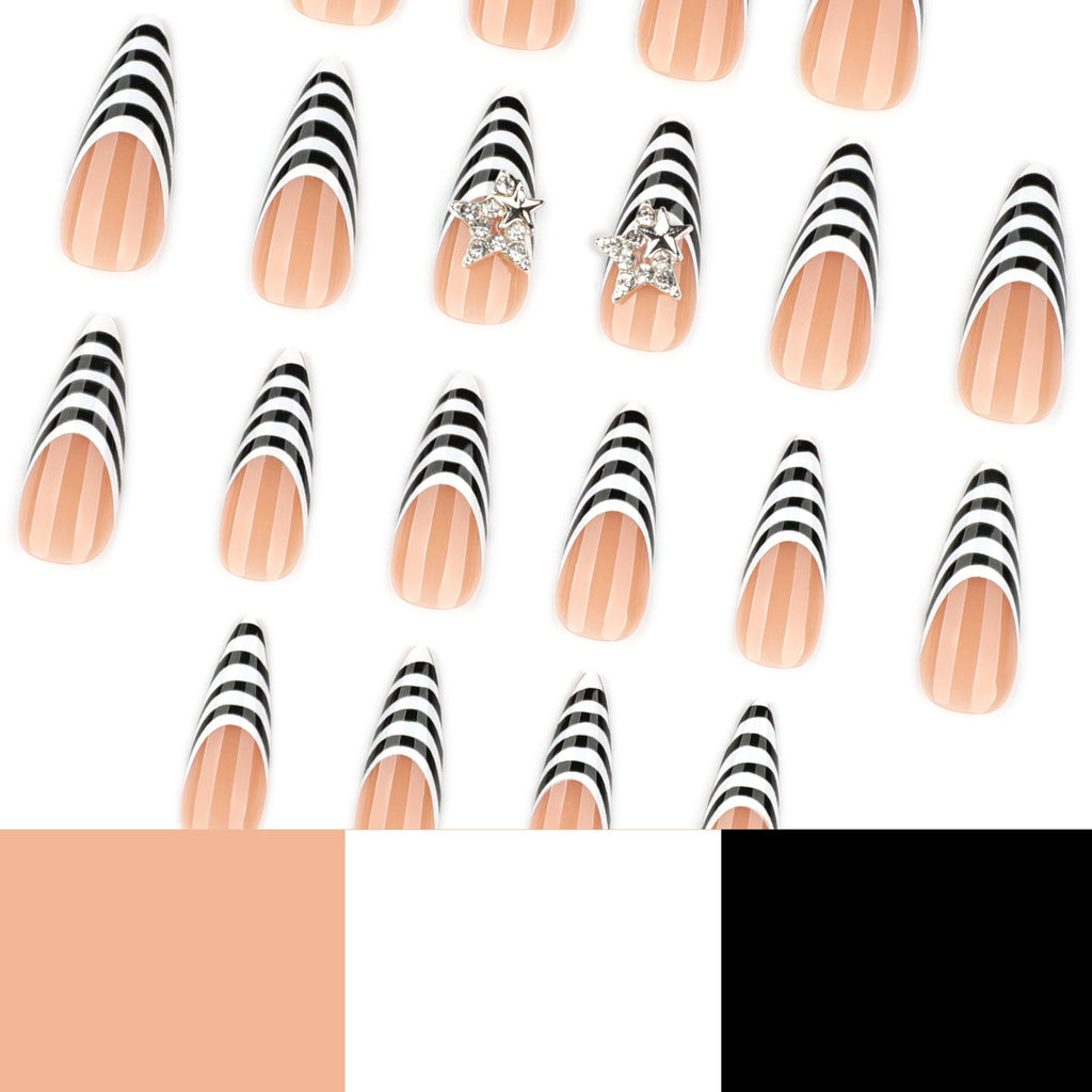 Zebra Star Rhinestone long pointed press-on nails, alternate view 3