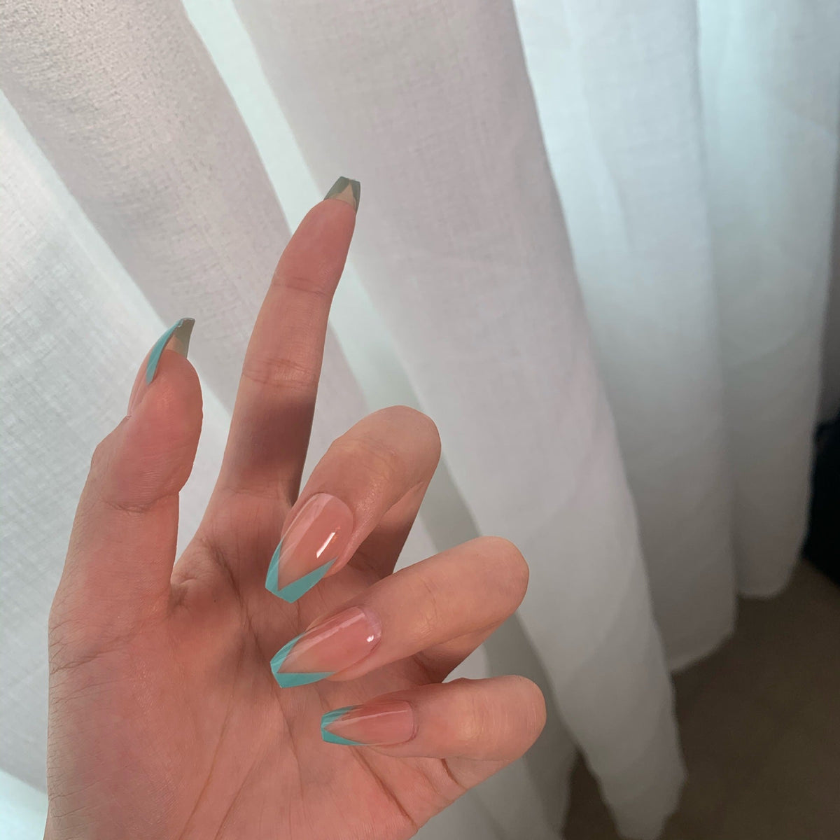 Lagoon Oblique French blue-green press-on nails
