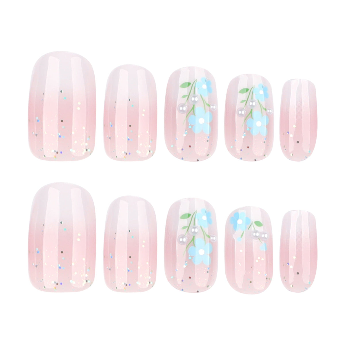 Blue Blossom Fade short square press-on nails