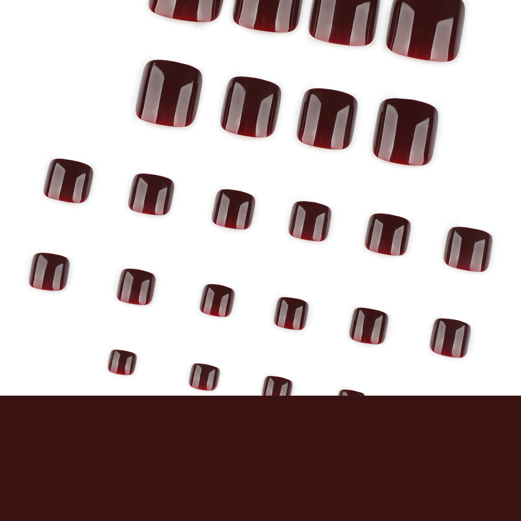 Burgundy Luxe glossy press-on toenails