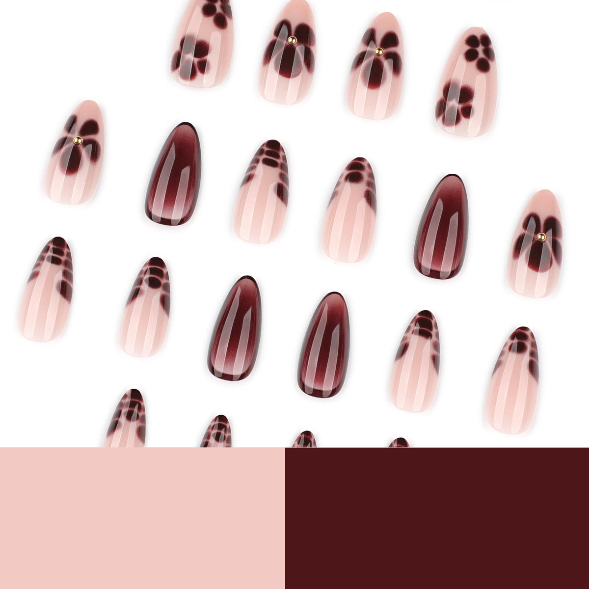 Cocoa Bloom Art brown floral press-on nails