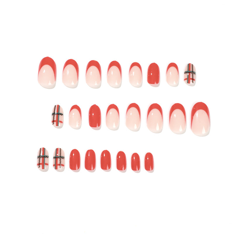 Holiday Plaid short red and green press-on nails
