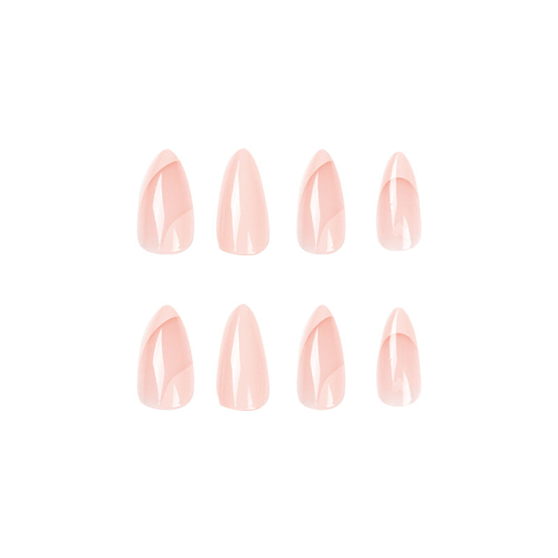 Pink Heart French short almond press-on nails