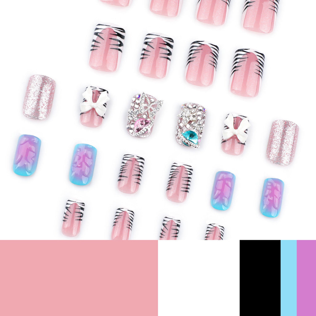 Zebra Flash French short square press-on nails, alternate view 4