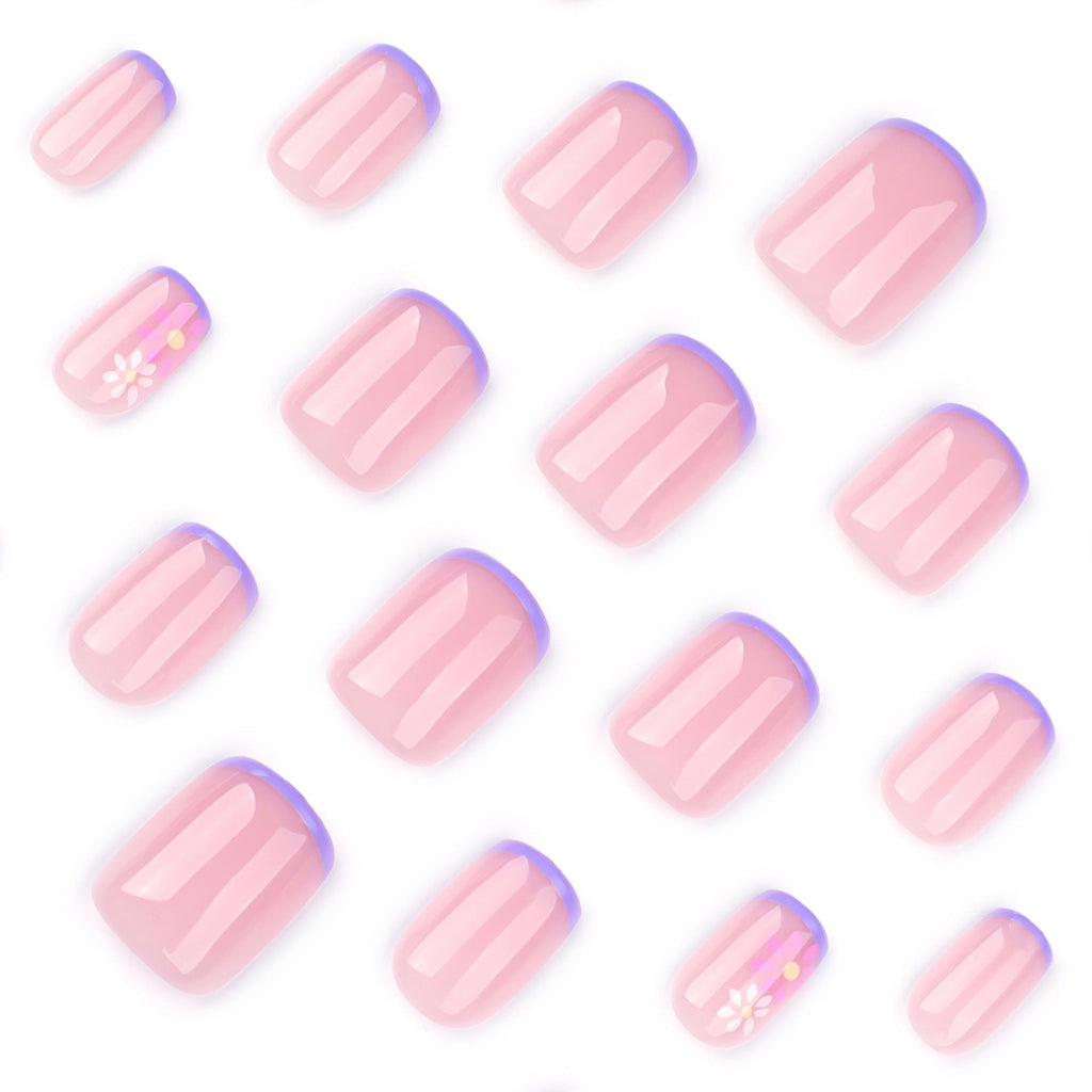Purple Blossom French short square press-on nails