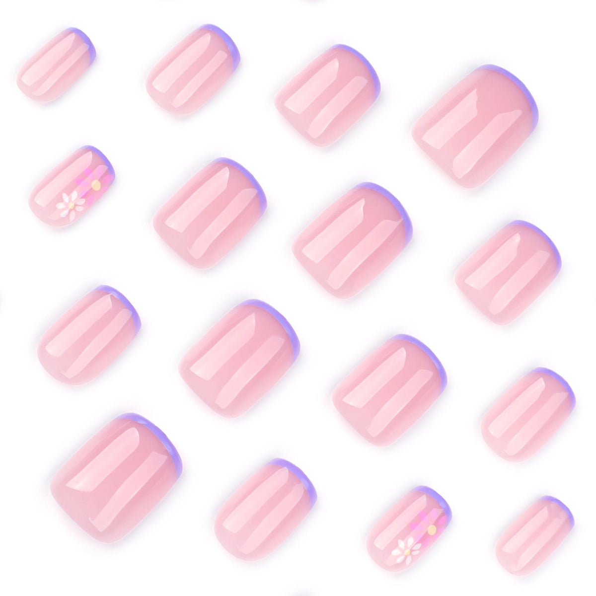 Purple Blossom French short square press-on nails