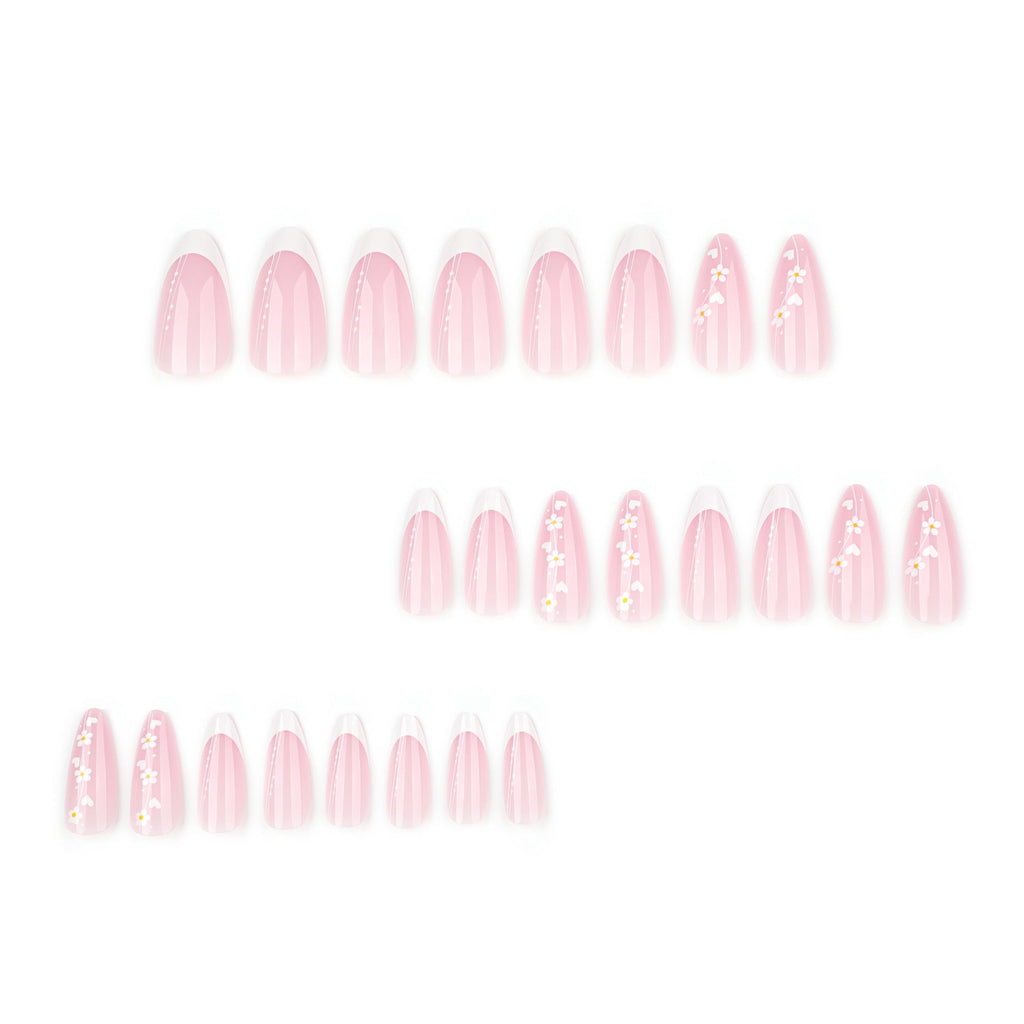 White Blossom French short almond press-on nails, alternate view 2