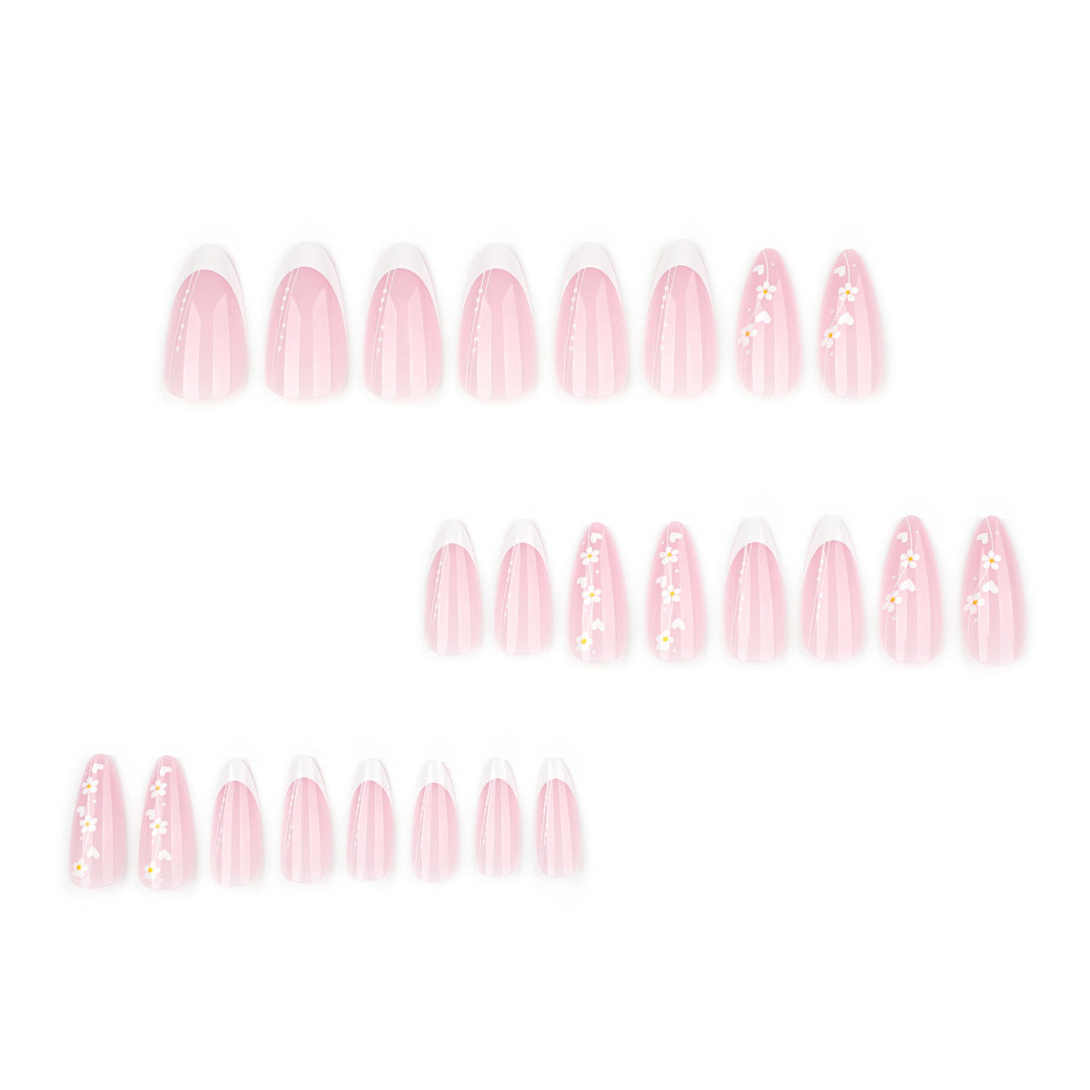 White Blossom French short almond press-on nails, alternate view 2